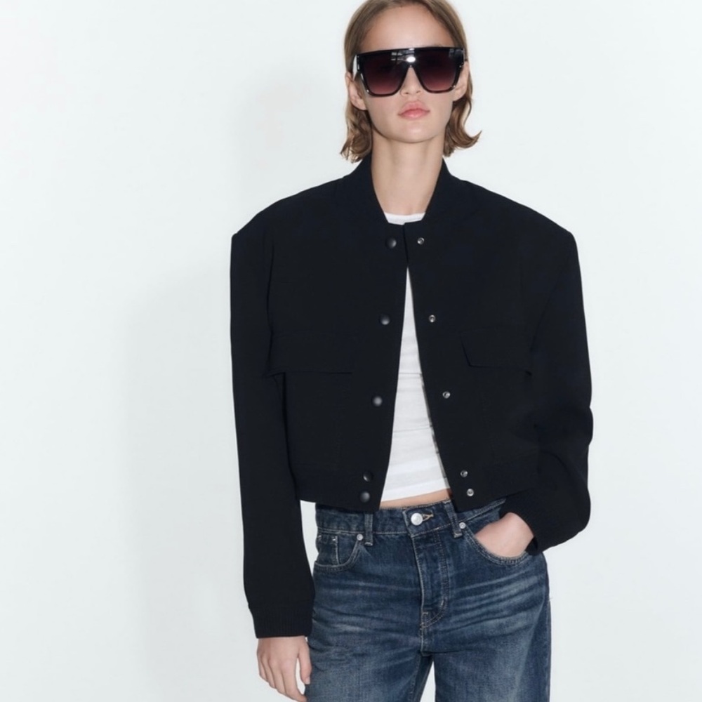 Zara Women's Black Bomber Jacket